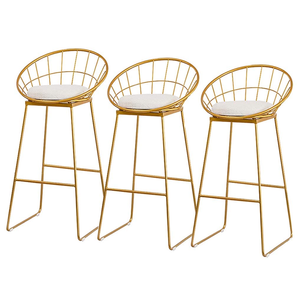 Modern Bar Stool,Ergonomic Backrest Kitchen Breakfast Chair for Bistro Pub Dining Room with Metal Leg Upholstered Seat Max Load 200kg(Seat Height 75cm) Set of 3