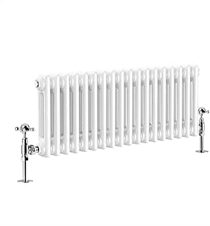 WarmeHaus - Traditional Cast Iron Style White Double Column Horizontal Radiator 300 x 830mm - Perfect for Bathrooms, Kitchen, Living Room