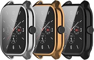 3Pack Compatible for Amazfit GTS 4 Case Screen Protector Cover, TPU Plated Full Coverage Screen Protector Case Bumper Shell Protective Cover for Amazfit GTS 4 (Silver/Rose Gold/Black)