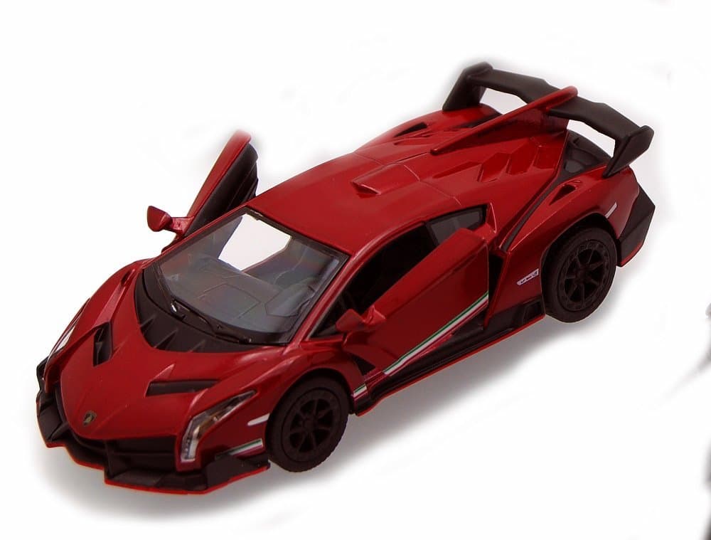Kinsmart Diecast Lamborghini Veneno 1/36 Red Car Model, Pull-Back Action, Openable Doors, Adult Collectors, Unisex, All Ages