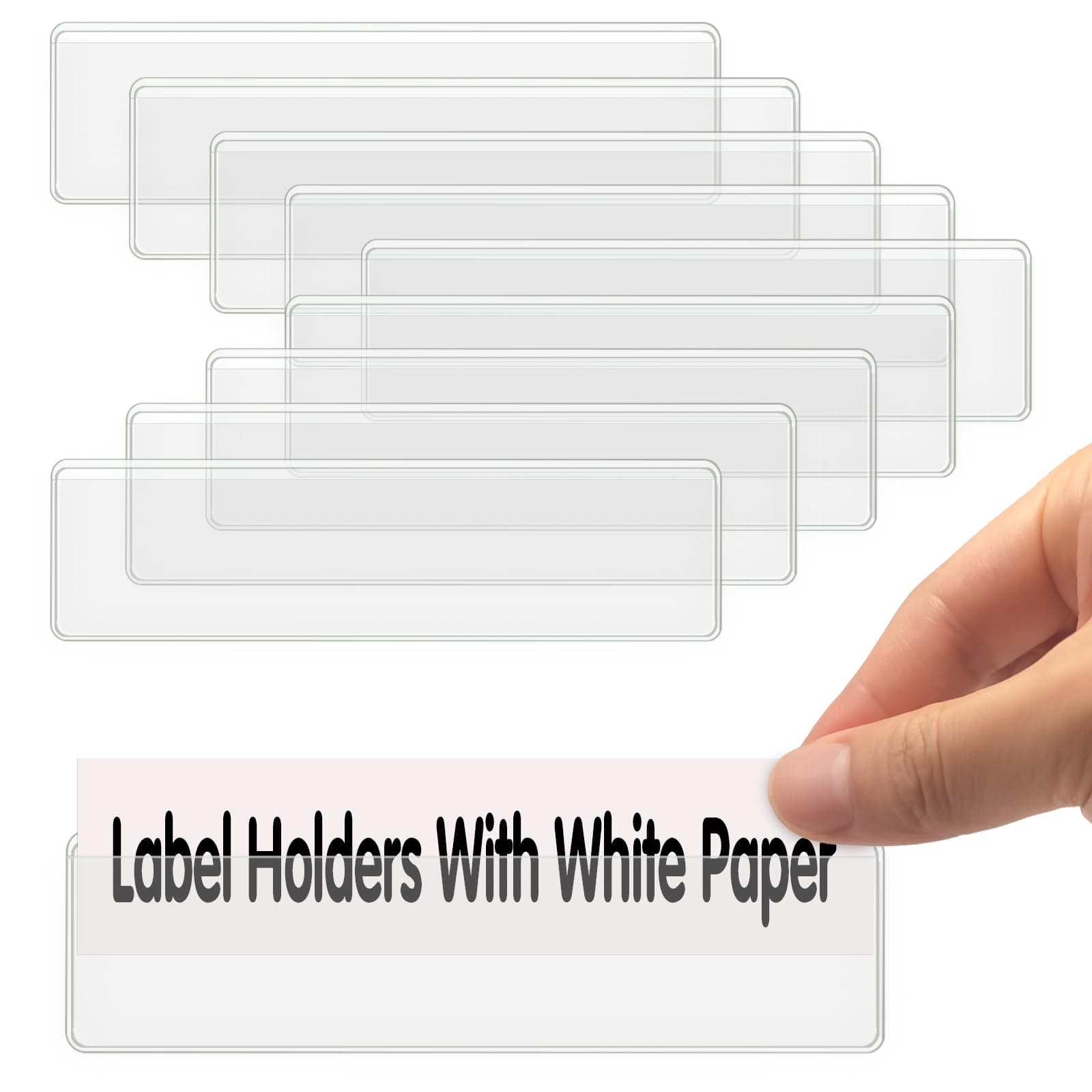 ELEMGULY Self Adhesive Label Holders, 52 Pcs Adhesive Shelf Tag Shelf Label Holder Clear Pocket Holder with Paper for Supermarket, Bookshelf, Kitchen (4.3 x 1.2 Inch)