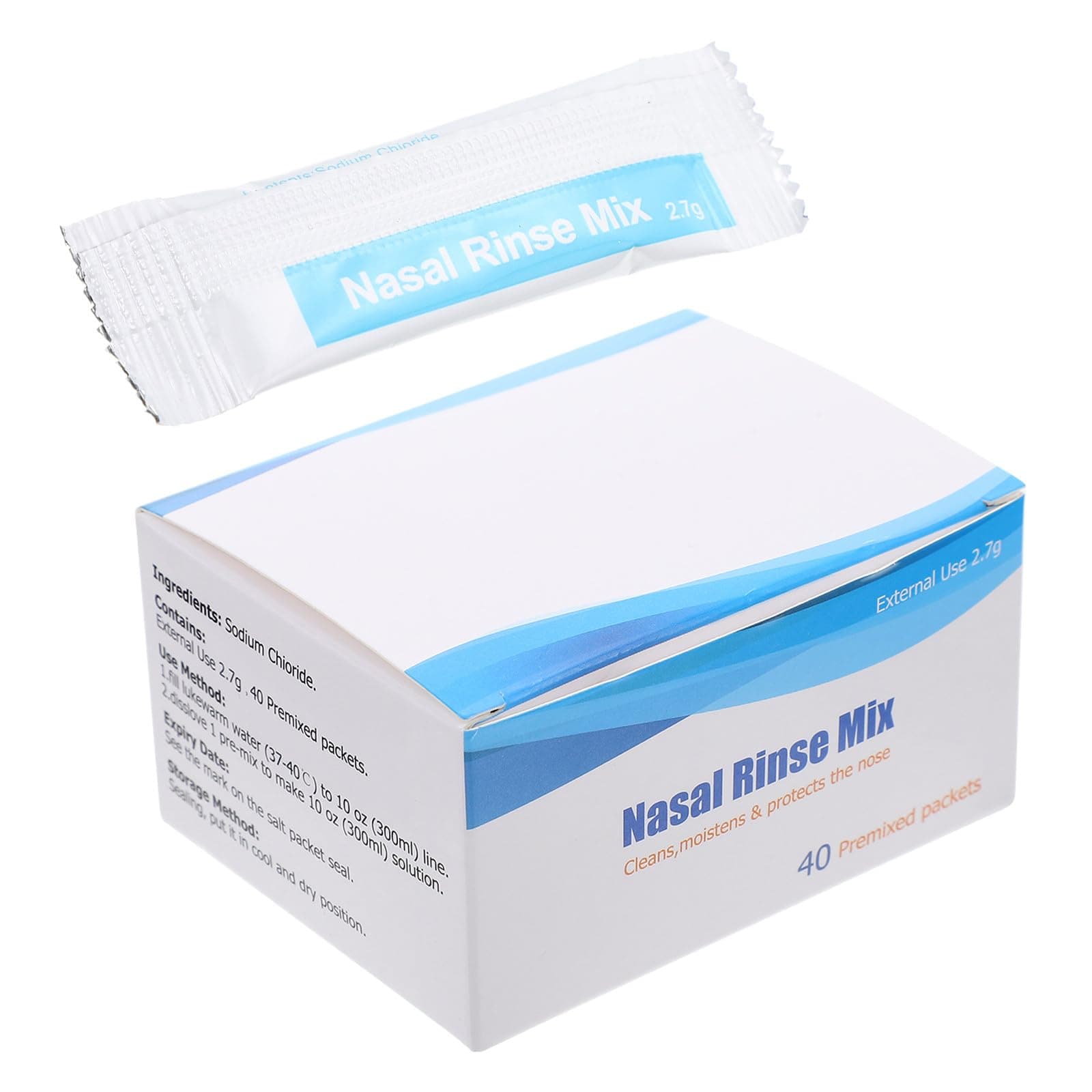40 Pack Nasal Rinse Salt Packets 2.7g Each Saline Solution for Adult and Nasal Wash Sinus Care Nose Cleaner Salt