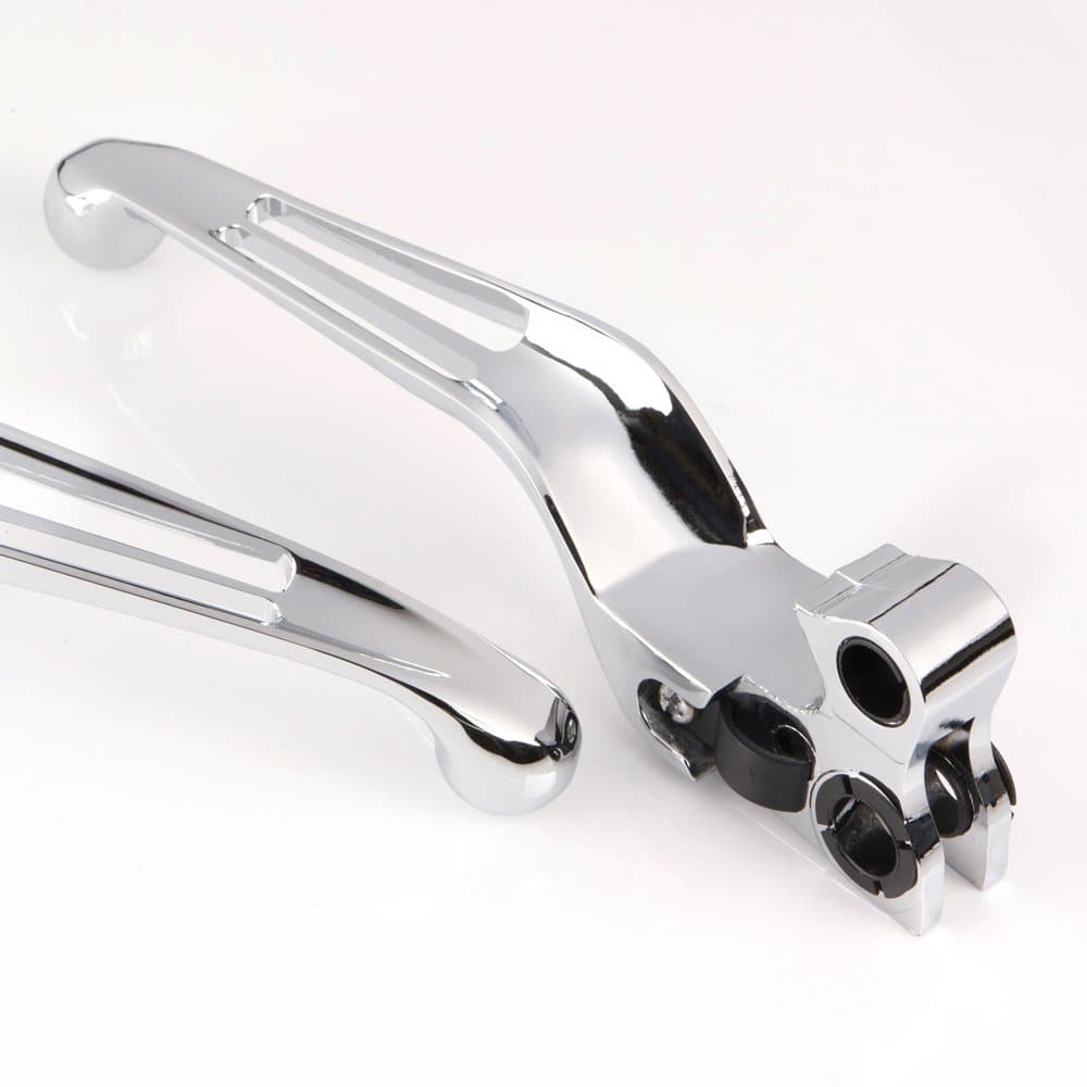 KiWAV Slotted Cut Ergonomic Hand Control Levers Chrome Compatible for Harley OEM #45075-07, #45459-07