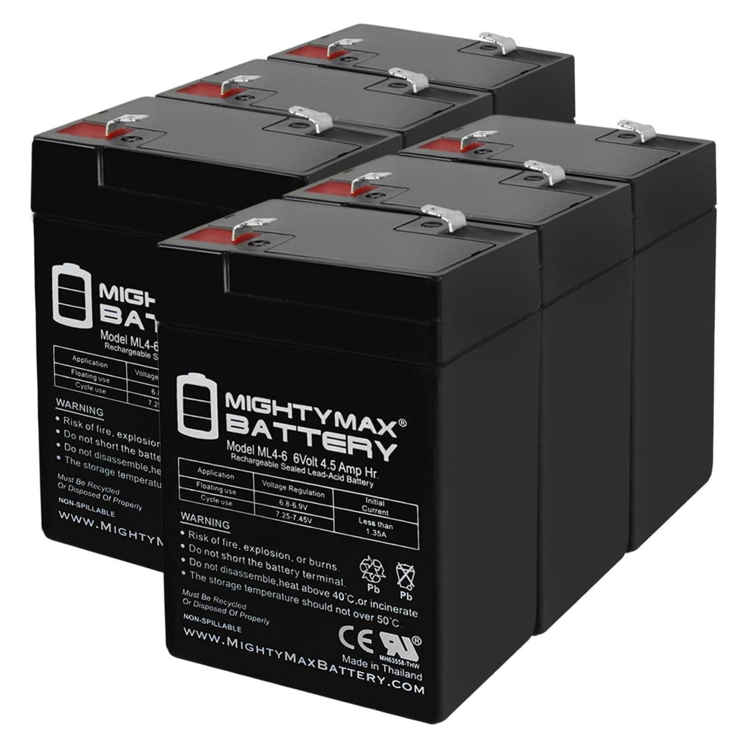 Mighty Max Battery ML4-6 - 6 Volt 4.5 AH SLA Battery - 6 Pack