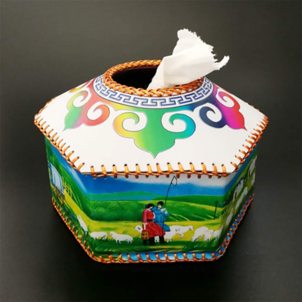Yurt Shape Tissue Box Inner Mongolia Handicraft Mongolian Restaurant Tissue Box Practical Household Paper Box Pure Handmade,E,1