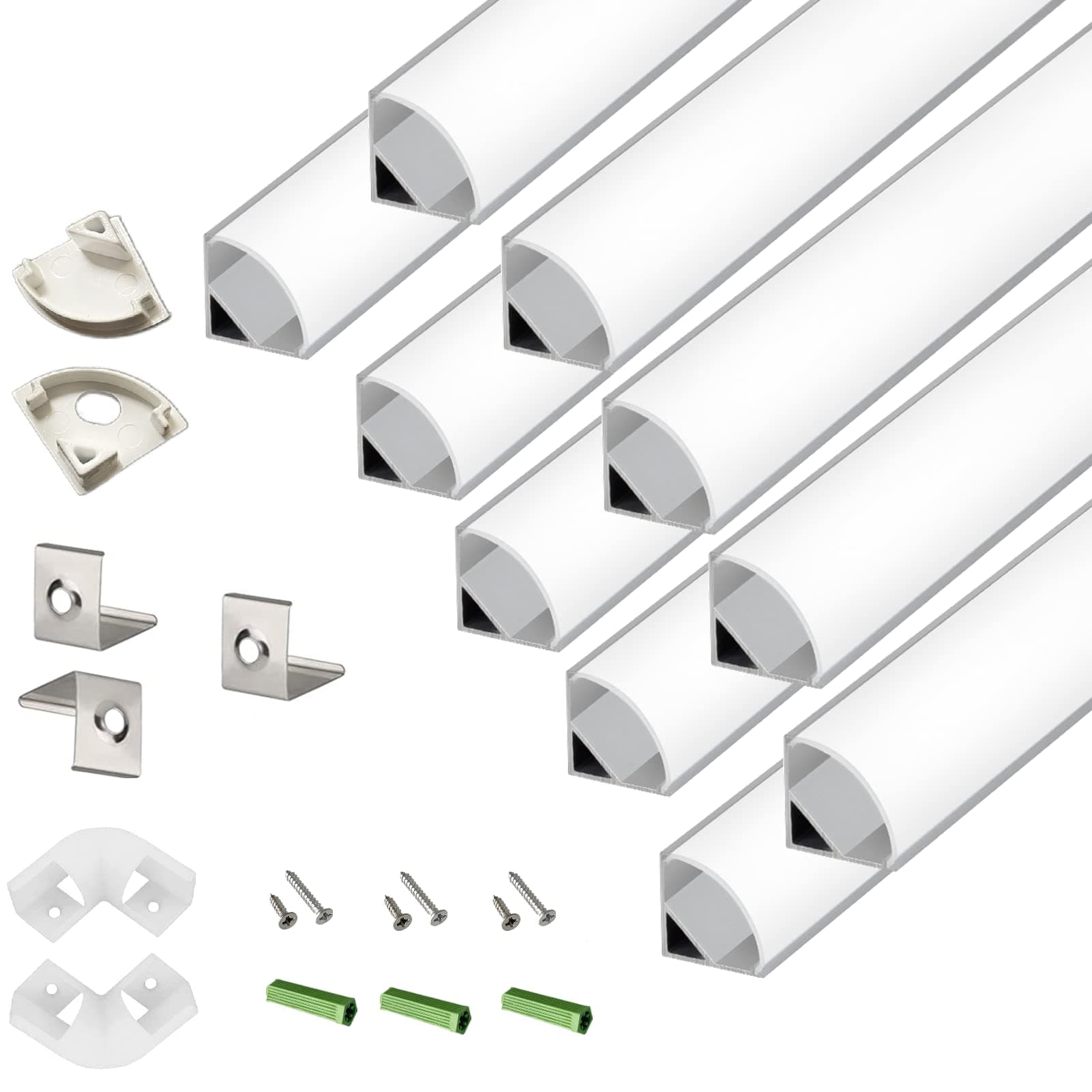 10-Pack 3.3FT 1Meter V Shape LED Strip Aluminum Channel Diffuser System, Extruded Alu Track Milky Cover with Corner Connector and Mounting Kit,Easy Cut and Installed Curved Lens Profile