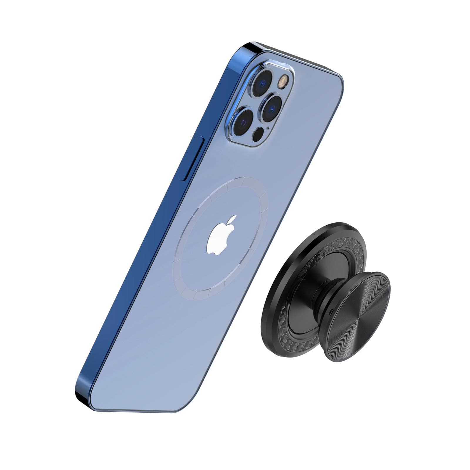 TechMatte MagGrip Magnetic Phone Holder Stand, Designed for iPhone 12 Mag-Safe, Wireless Charging Compatible（Black）