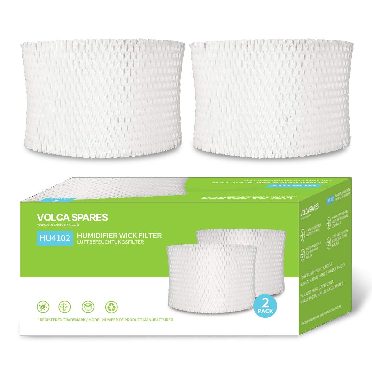 Volca Spares 2 Pack Replacement Filter HU4102 / 01 for Philips Humidifier 4801 4802