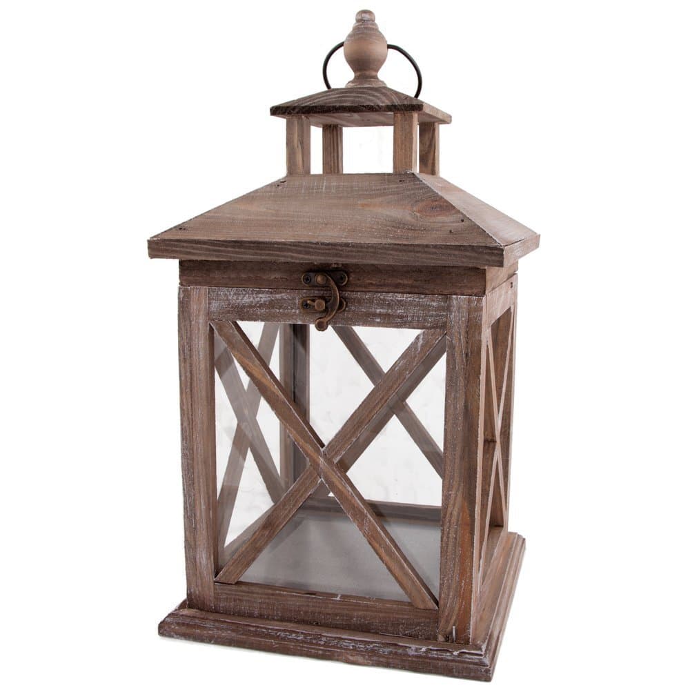 Wooden Lantern with Ribs Brown