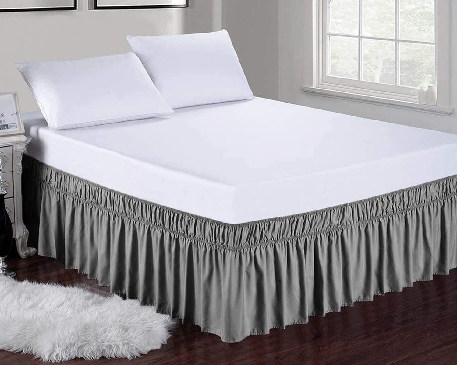 NA Wrap Around Bed Skirt with Adjustable Elastic Dust Ruffles (King: 78*80+16inch)