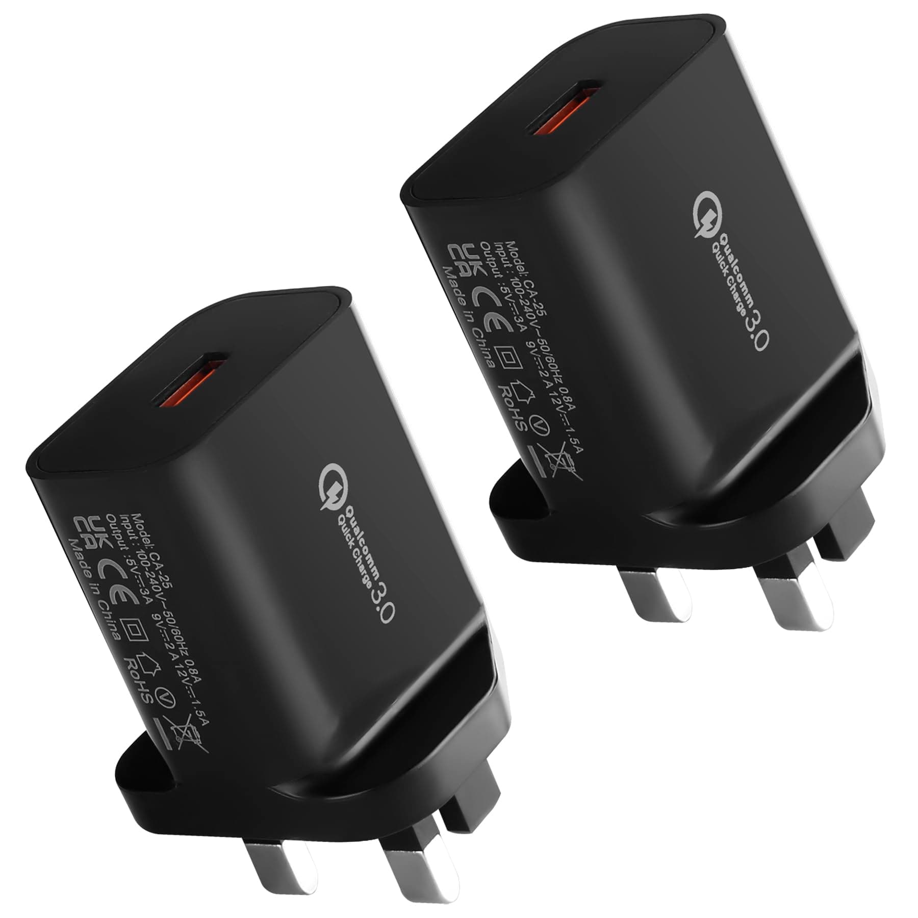 2 Pack 18W USB Plug Fast Charger for Samsung Galaxy A14 A15 A20E A23 A34 A53 A54 A04S A40 S21 S20 FE S10E S9,for iPhone 8 11 12 13 SE XR,Pixel 6a,Moto E13 G53,Quick Charge 3.0 Wall Adapter - Black