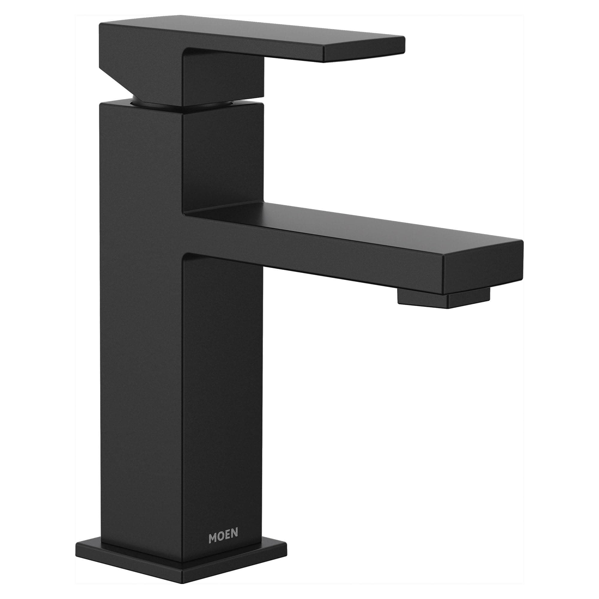 Revyl Matte Black One-Handle Single Hole Modern Bathroom Sink Faucet with Optional Deckplate and Spring Loaded Drain Assembly, 84771BL