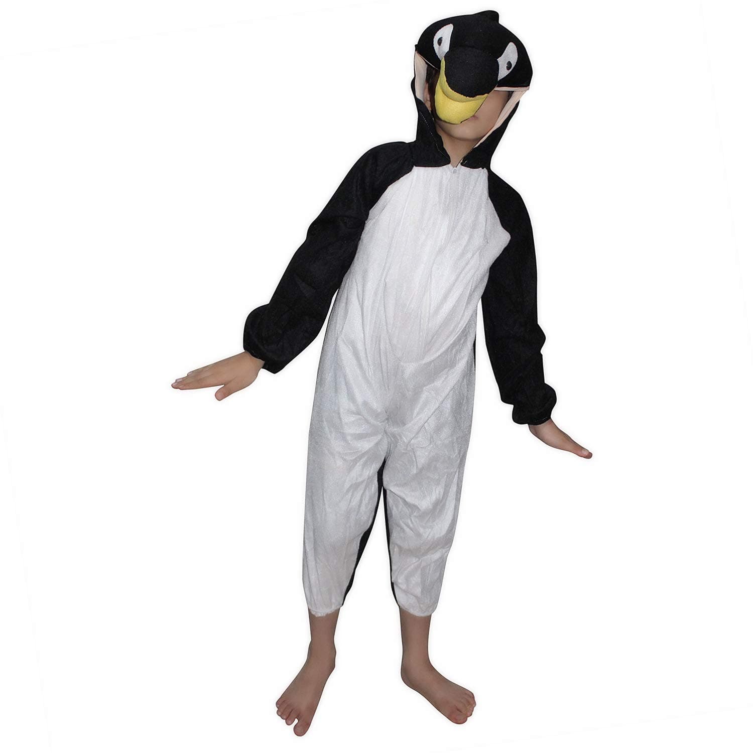 Kaku Fancy Dresses Fleece Penguin Bird Costume For Kids - Black, 7-8 Years | Animal Fancy Dress For Boys & Girls