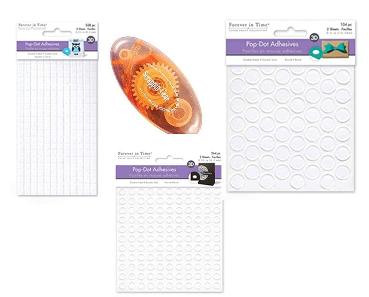 Scrapbook Bundle - 3 Styles Adhesive Pop Dots + 13 ft Double Sided Tape Runner