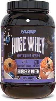 Huge Whey, Protein Powder for Muscle Gain, 25g Protein, 12g EAAs, Supports Muscle Growth, Performance & Recovery (Blueberry Muffin, 30 Servings)