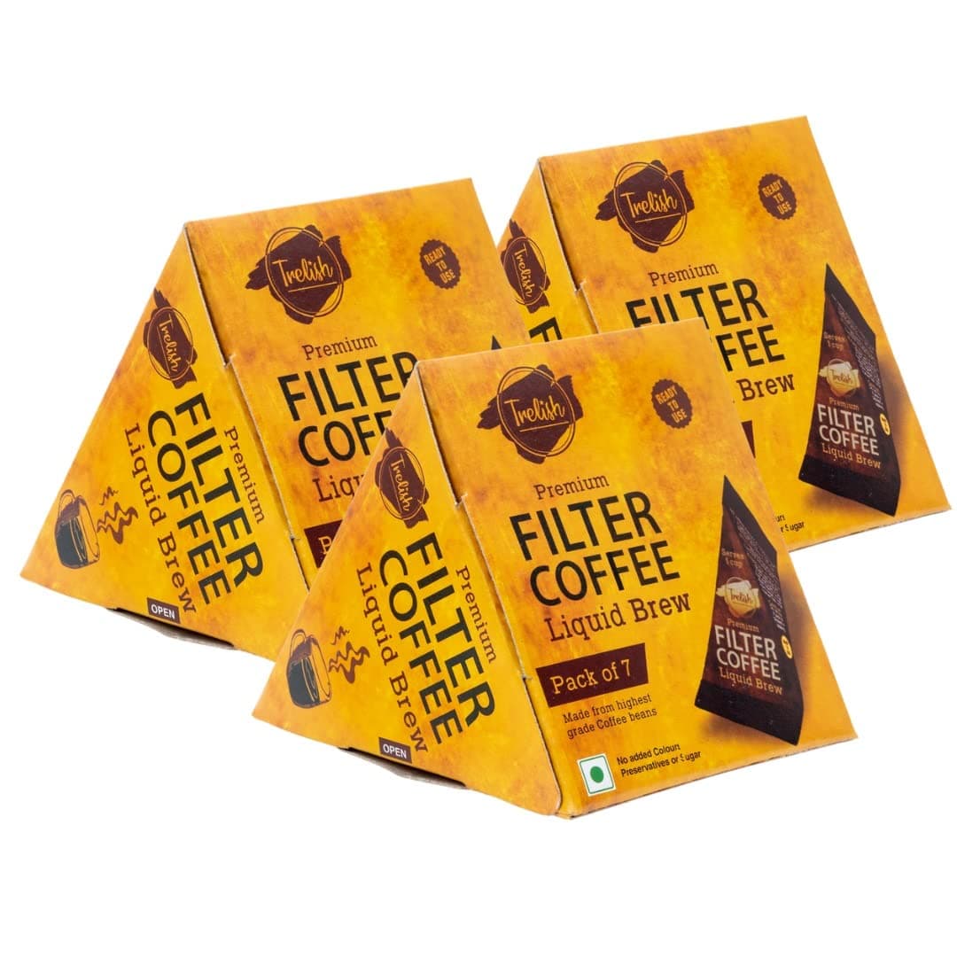 Trelish Filter Coffee Liquid Brew Decoction - Each Box Serves 7 Cups, Combo of 3 | Brewed Coffee In Liquid form | Just Add Milk/Water