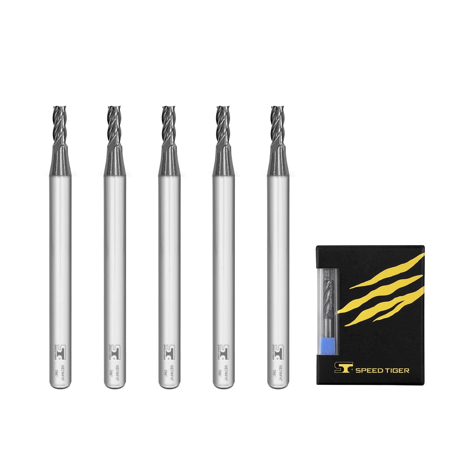 SPEED TIGER Micrograin Carbide Square End Mill - 4 Flute - ISE7/64 4T (5 Pieces, 7/64") - for Milling Alloy Steels, Hardened Steel, Metal & More – Mill Bits Sets for DIYers & Professionals