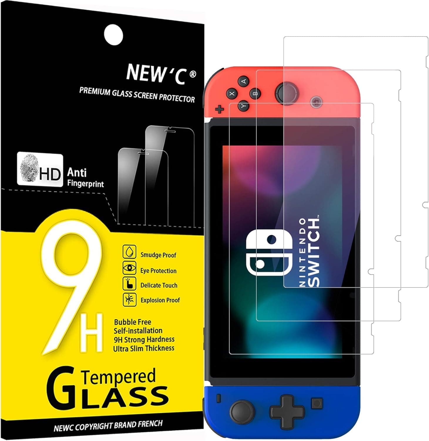 NEW'C 3 Pack Designed for Nintendo Switch Screen Protector Tempered Glass, Case Friendly Anti Scratch Bubble Free Ultra Resistant