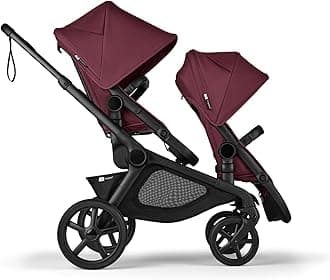Kangaroo All-Terrain Single-to-Double Tandem Stroller for Infant and Toddler and Kangaroo Sibling Seat for Second Child, One-Hand Operation, Large Bassinet, XL Underseat Storage DK Cherry