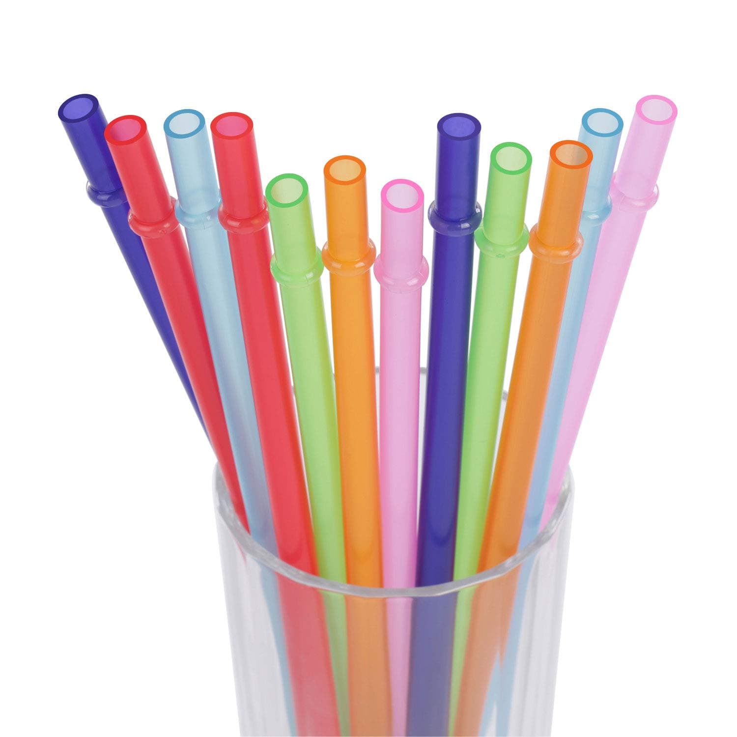 Dakoufish 12 Piece 9 Inch Reusable Plastic Thick Drinking Straws BPA Free Mason Jar Straws Plain Color (9inch,6color)