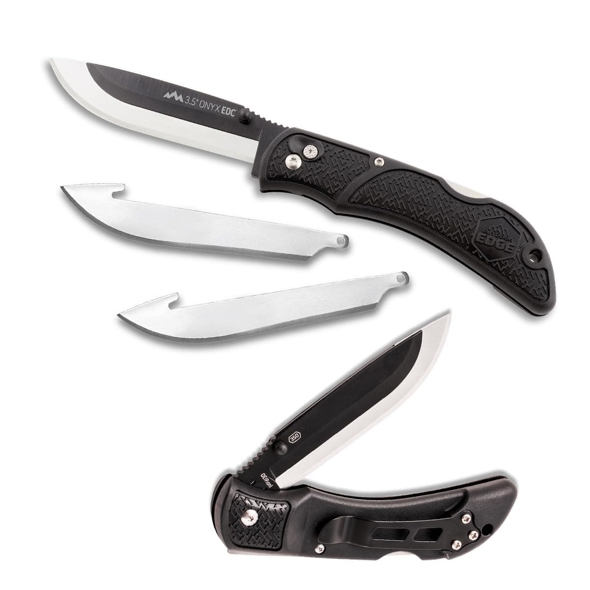 OUTDOOR EDGE Onyx EDC 3.5" Folding Pocket Knife – Replaceable Blade System with Pocket Clip and Lockback Safety for Everyday Carry - Stay Razor Sharp in the Field or on the Job, Comes with 3 Blades