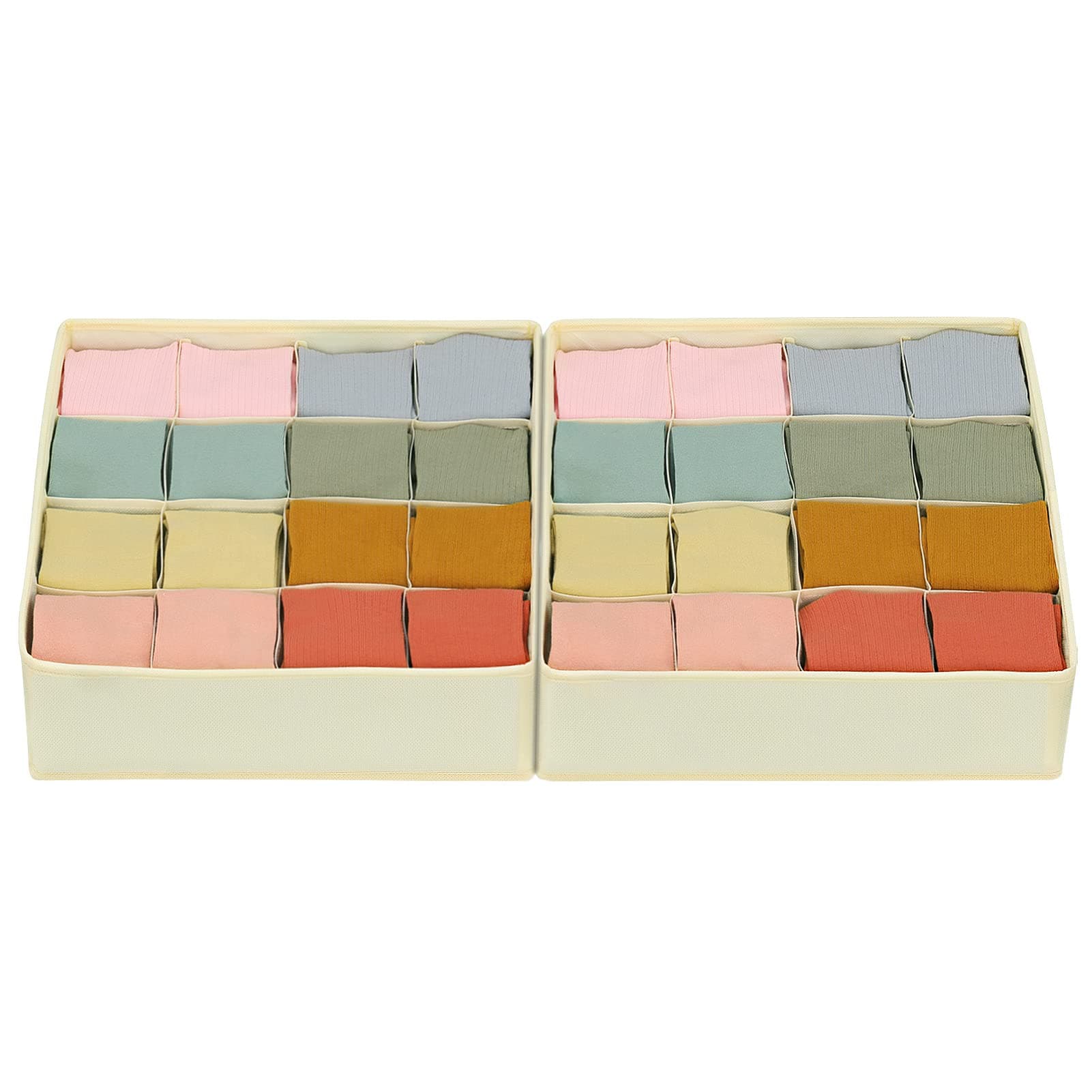 MaidMAX 16 Cell Drawer Organisers, 2 Pack Foldable Wardrobe Storage Organiser Collapsible Drawer Dividers Storage Boxes for Socks, Underwear, Ties, Clothes