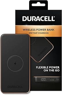 Duracell Wireless 10000mAh Power Bank | 25W Fast Charging USB-C and USB-A, Touchscreen Display, Portable External Battery for iPhone, iPad, Samsung
