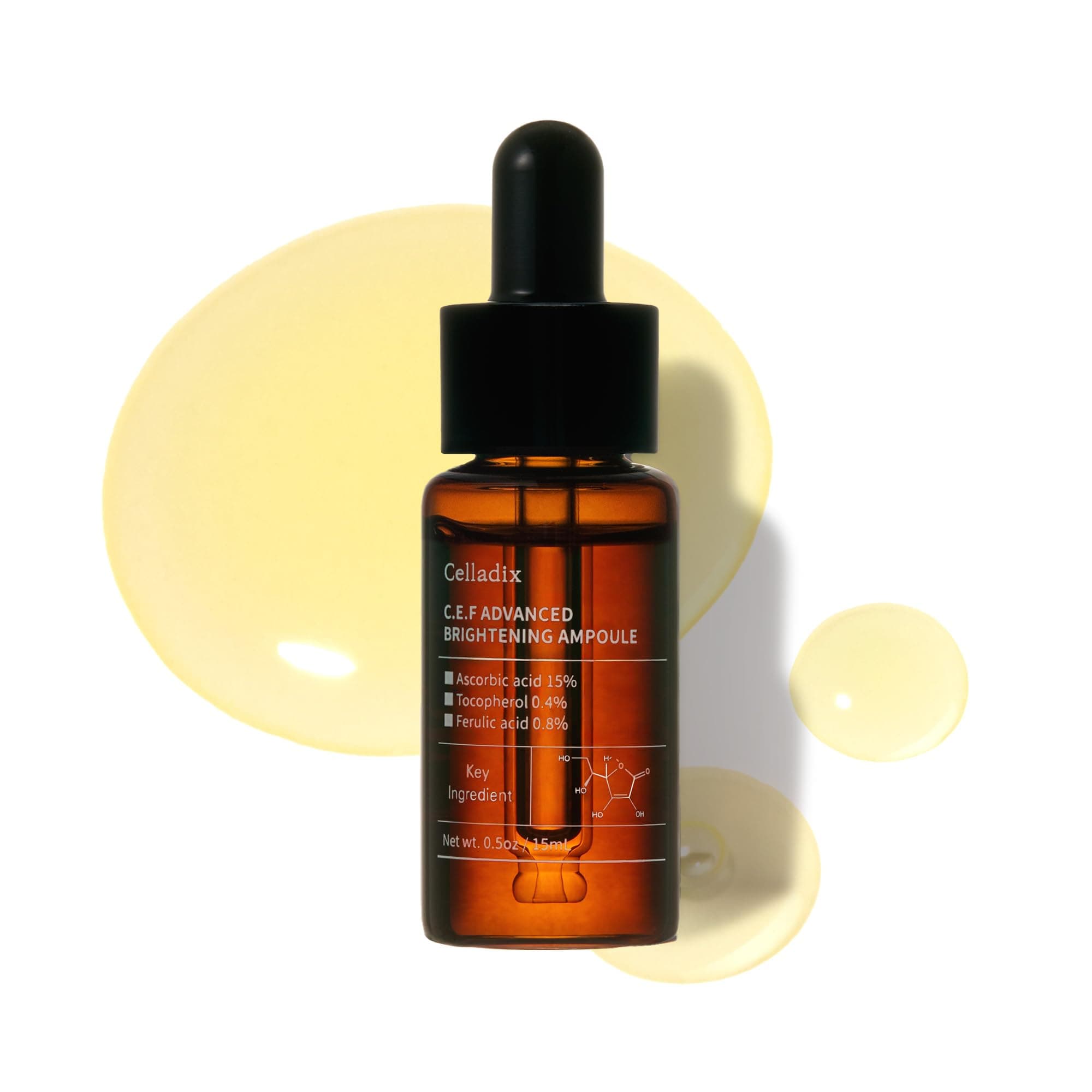 Celladix C.E.F Advanced Brightening Ampoule | Vitamin C, E, Ferulic Acid Serum | Facial Serum for Brightening and Hydration | 0.5 fl.oz / 15ml