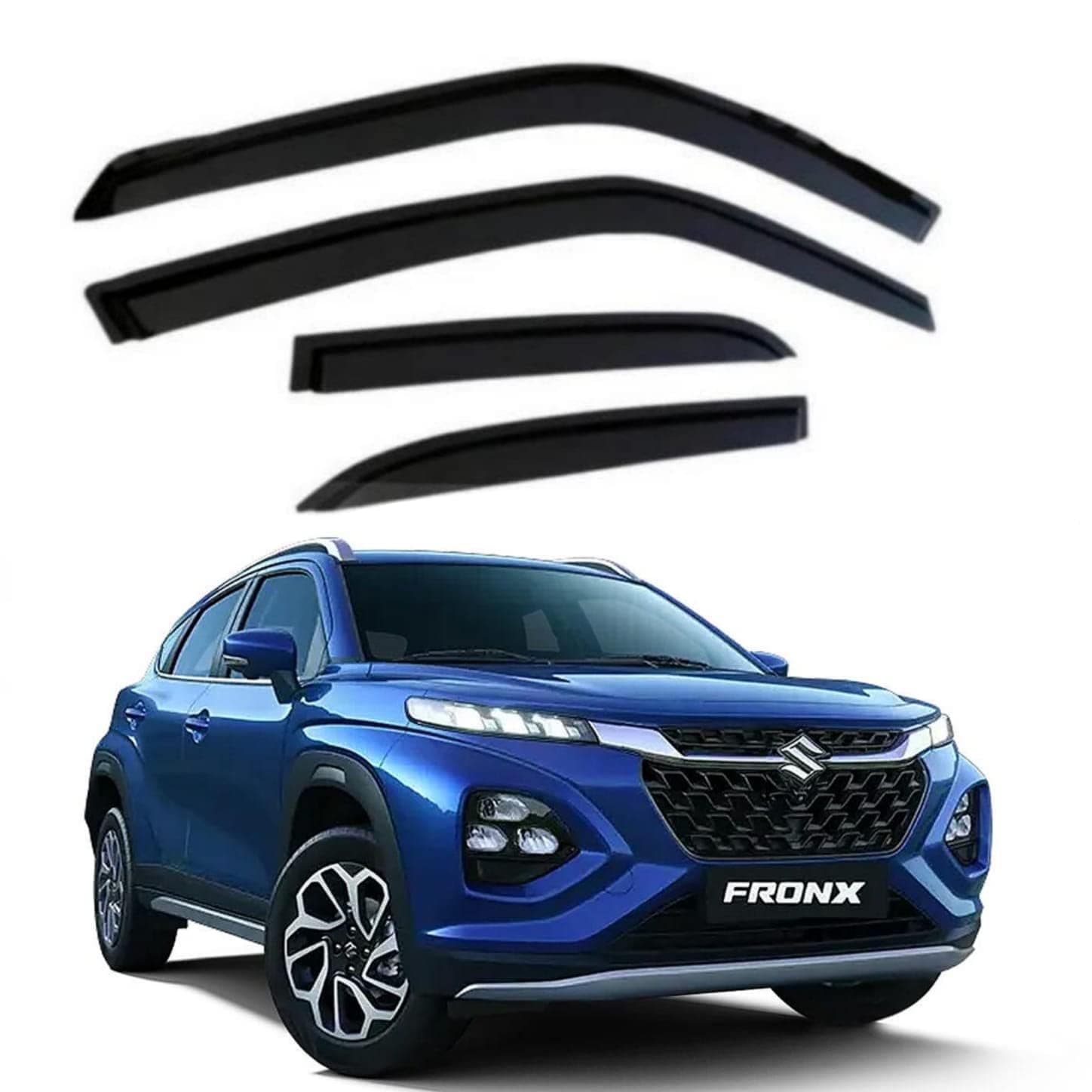 Front Rear Left and Right Unbreakable Door Window Visor Wind Rain Guard Deflector Trim Compatible with Maruti Suzuki Fronx (2023 Onwards)