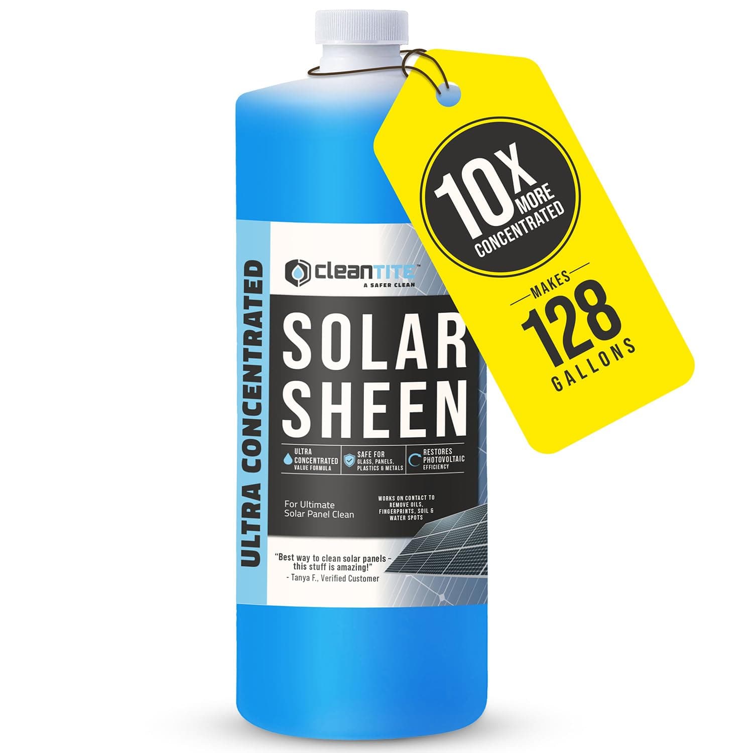 Solar Panel Cleaner Solar Sheen (Makes 128 Gallons) - Super Concentrated Glass & Solar Panel Cleaning, Remove Oils, Fingerprints & Water Spots - (32 oz)