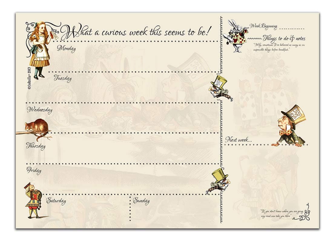 Alice Curious A4 Desktop Weekly Planner (50 Sheets) – Perfect for Alice in Wonderland Gifts, Tea Party Decorations, and Mad Hatter Accessories