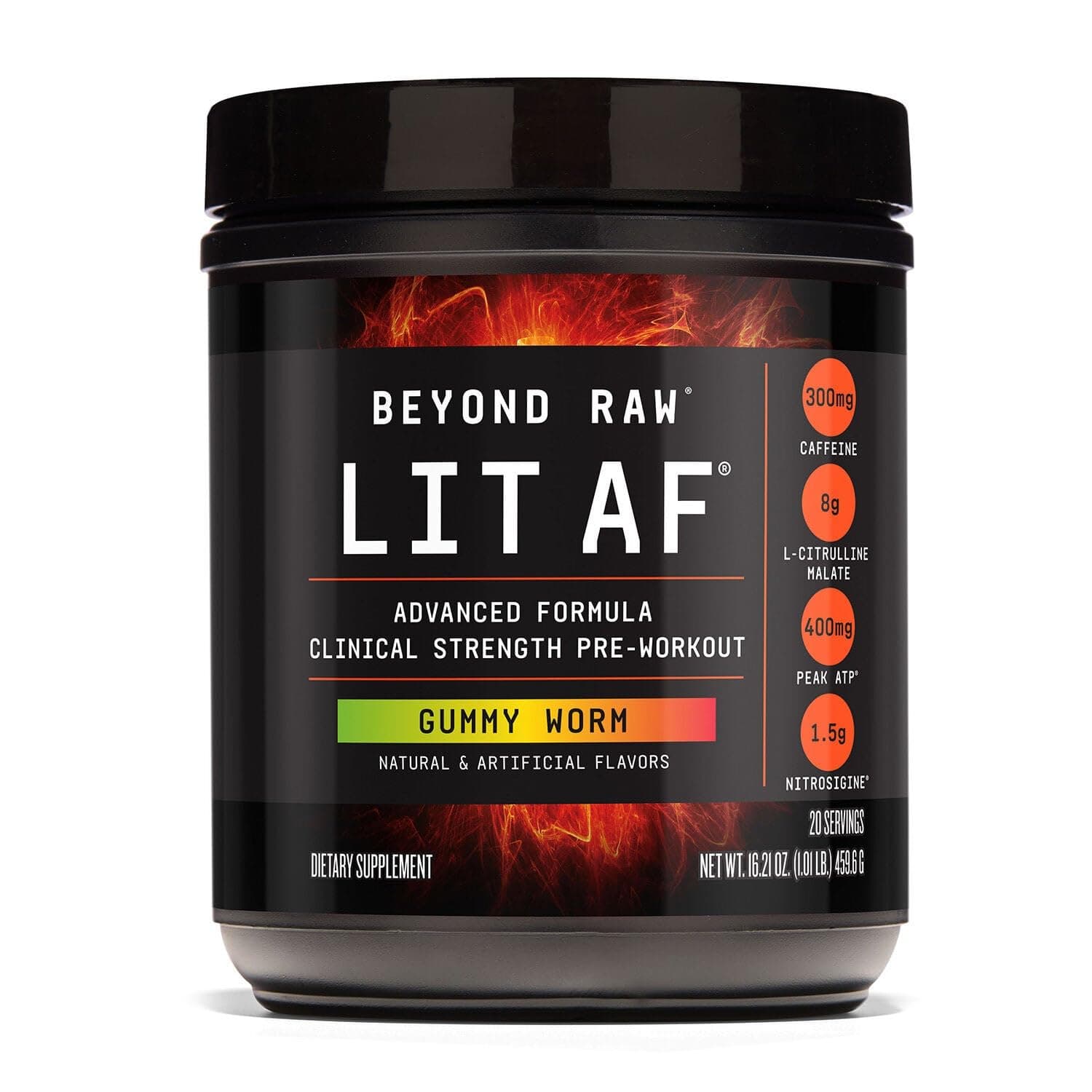 LIT Advanced Pre Workout Formula, for Energy, Focus, Endurance, Pumps, with 300mg Rapid and Targeted Release Caffeine, Creatine, Betaine, Beta Alanine, Taurine, 20 Servings