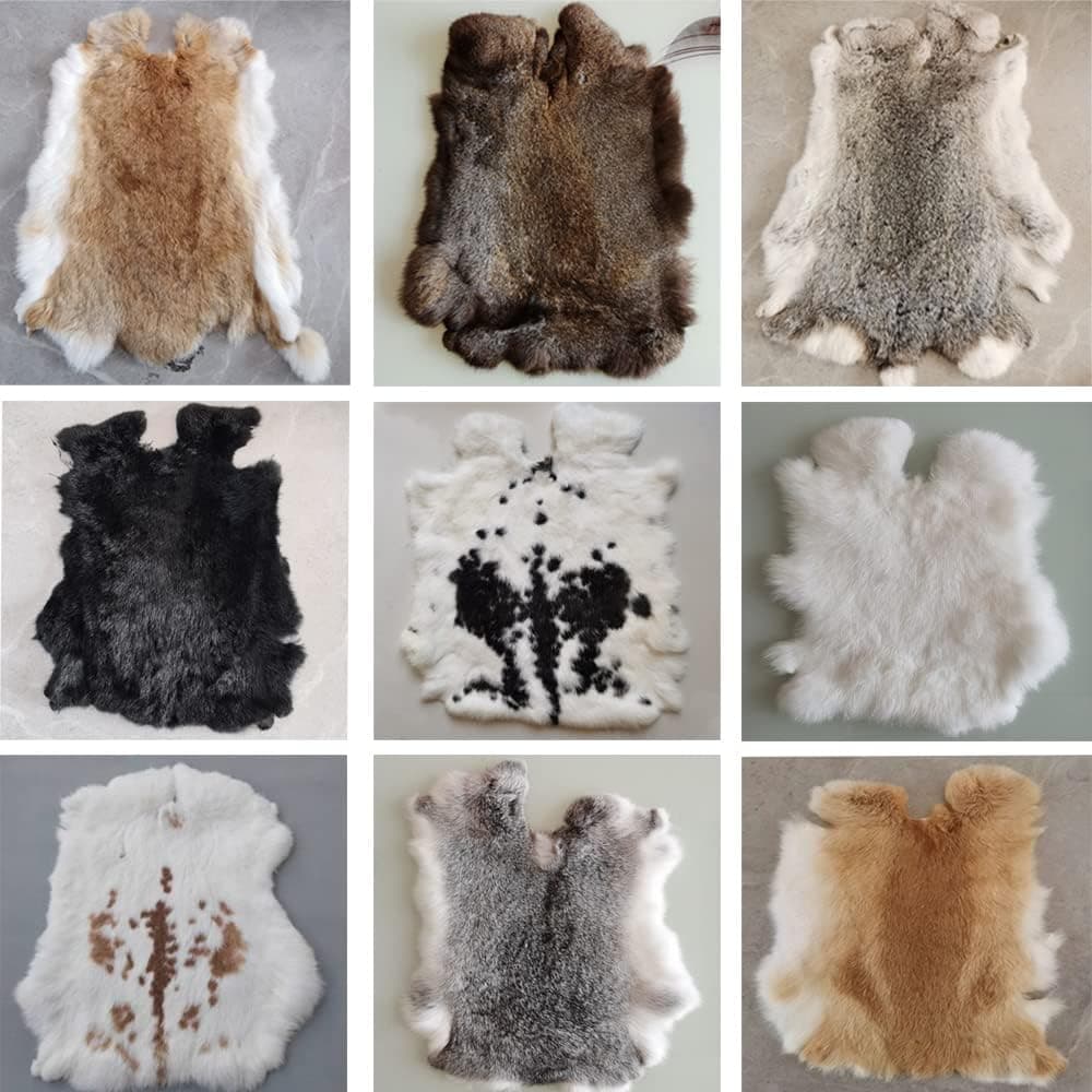 Assorted Bulk Grade Natural Rabbit Pelt with Fur (10" by 14") Rabbit Pelts Skin Fur Hide Leather for Decoration Crafts Cat Dog Toys Soft Professionally Tanned Sewing Quality 10pack