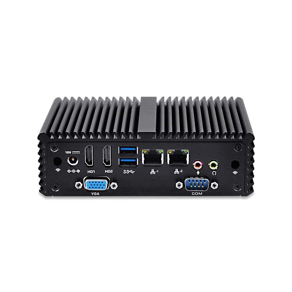Barebone Fanless Mini Pc with Intel Celeron N3160,Quad Core,Up to 2.24 Ghz,AES-NI 2 LAN,3 Display,1 Com,6 USB,Support Windows Linux 24/7