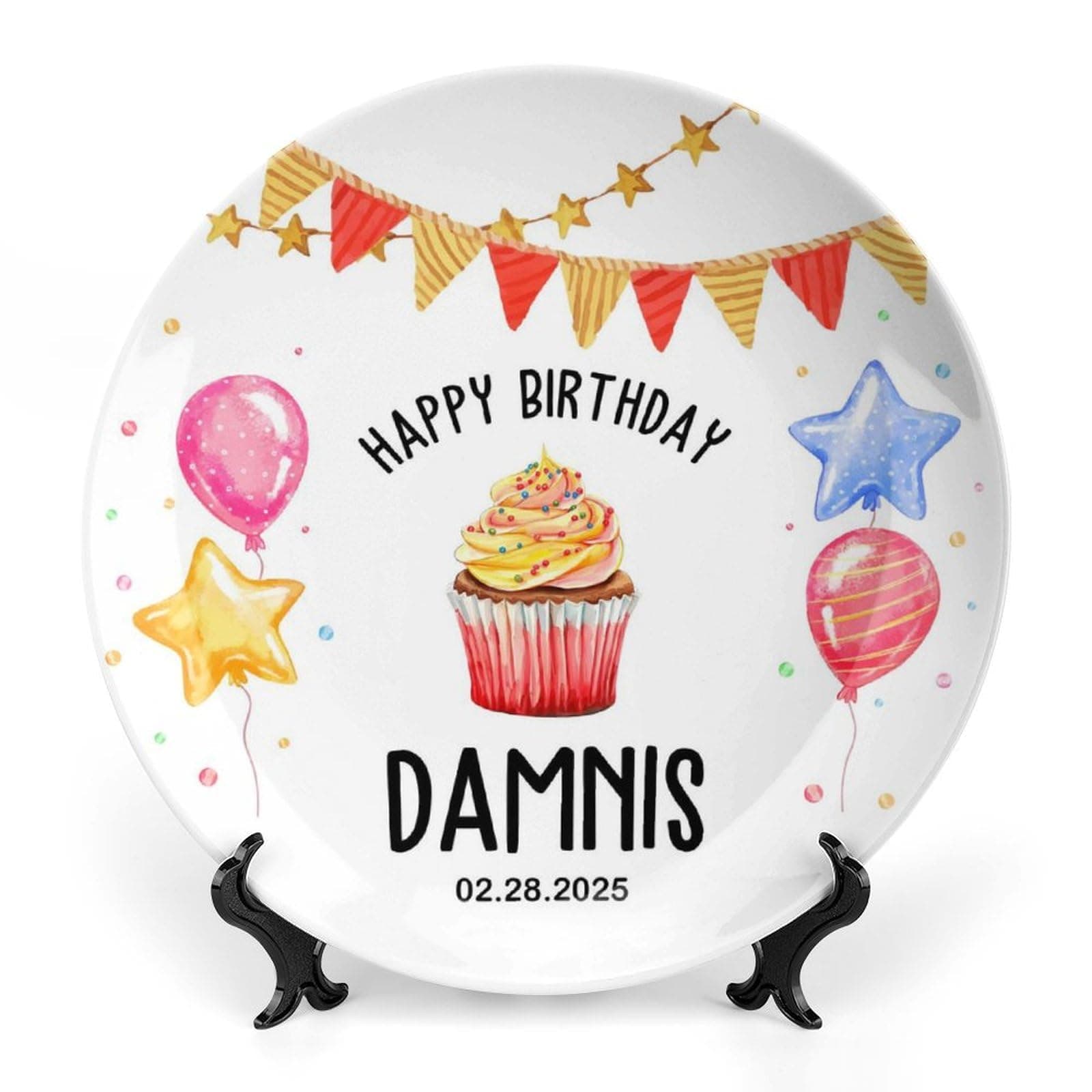 Personalized Ceramic Birthday Commemorative Plate,Customized Name and Time,Suitable for Living Room,Kitchen and Dining Room Exquisite Decorative Plate (style-02)