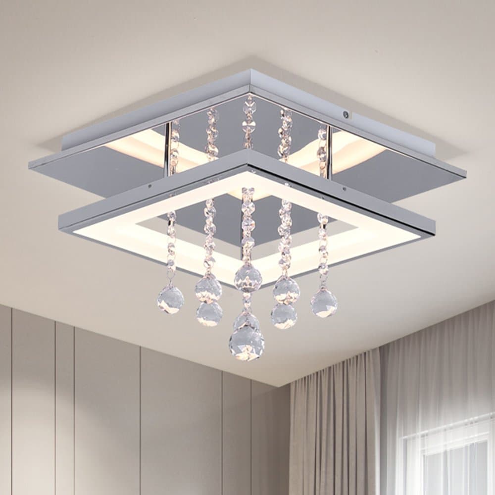 Ceiling Light Ceiling Lamp K9 Crystal Raindrop Dimmable LED Swarovski Square Contemporary Flush Mount Top Grade Vienna Chandelier Lighting for Diningroom Restaurant Bedroom Livingroom W13.8H9.4''