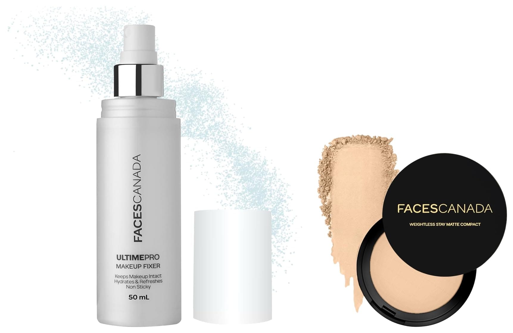 FACESCANADA Ultime Pro Makeup Fixer 50 Ml And Faces Canada Weightless Stay Matte Finish Compact Powder For All Skin Type- Natural 9 Gm, Beige