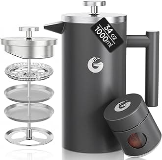 Coffee Gator Cafetiere French Press plus Mini Jar Canister, Double Walled Insulated Coffee Press with Stainless Steel Filter, Hot Cold Brew Tea Maker, 1 Liter (4-8 Cups)
