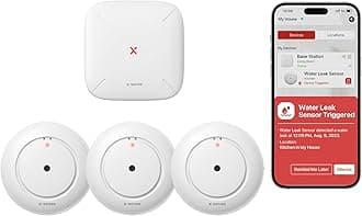 Wi-Fi Water Leak Detector, Smart Water Sensor Alarm, Water Detector Alarm with 1700 ft Transmission Range for Kitchens, Basements, Bathrooms, 3 Water Detectors & 1 Base Station, Model SWS54