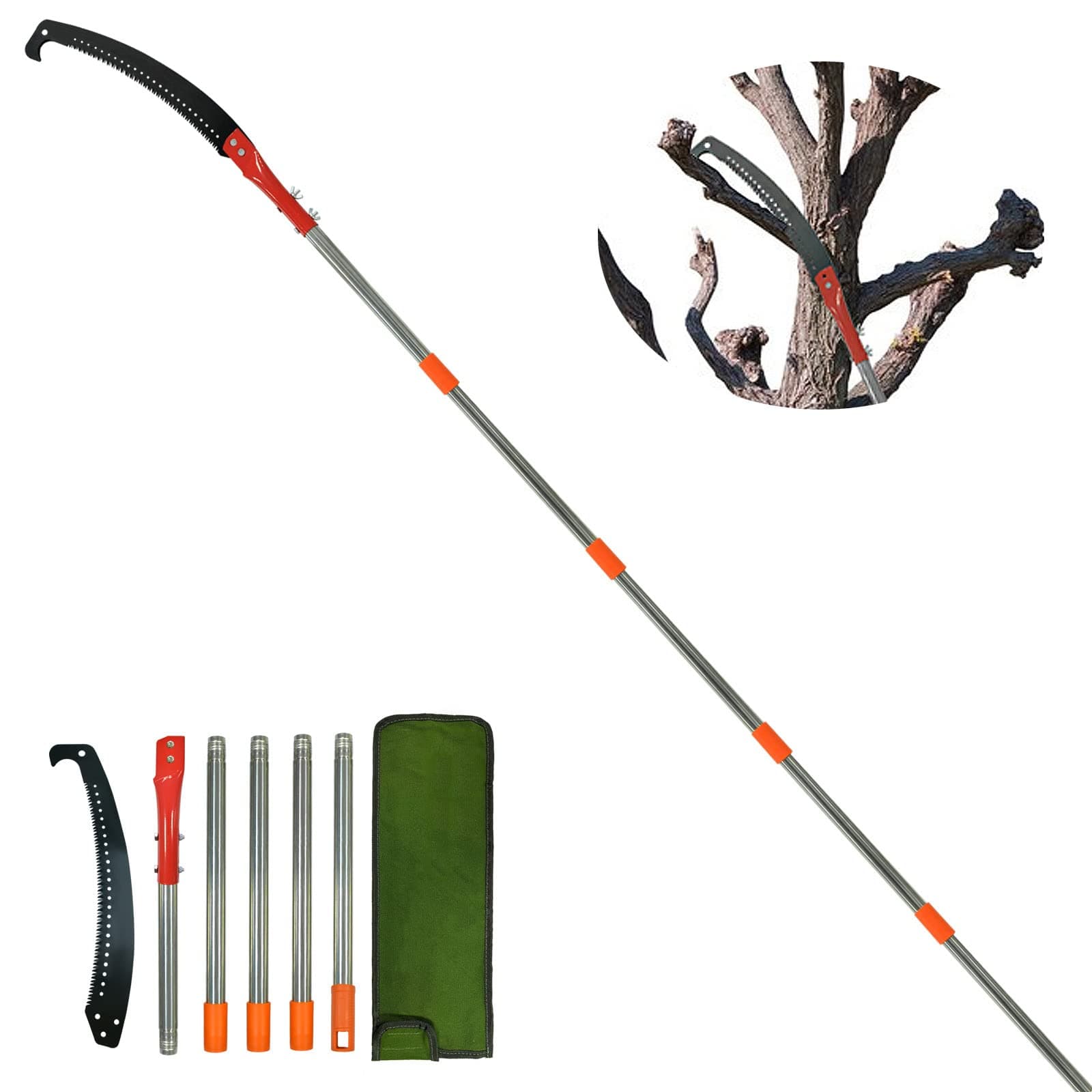 Pole Saws for Tree Trimming, Manual Pole Saws 7.8 Feet Extension Pole Tree Trimmer Cut Tree Branch Garden Tools Loppers Hand Pruning Saws for Sawing and Shearing
