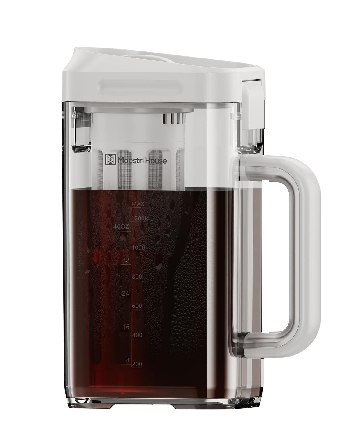 Compact Cold Brew Coffee Maker, 41oz Iced Tea and Coffee Maker Brewer Space Saving Tritan Pitcher, 350 Mesh Filter, 100% Leak-Proof