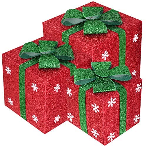 Woooow Set of 3 Boxes with Bows Present Boxes for Christmas, Weddings Yard Home Holiday Art Decorations
