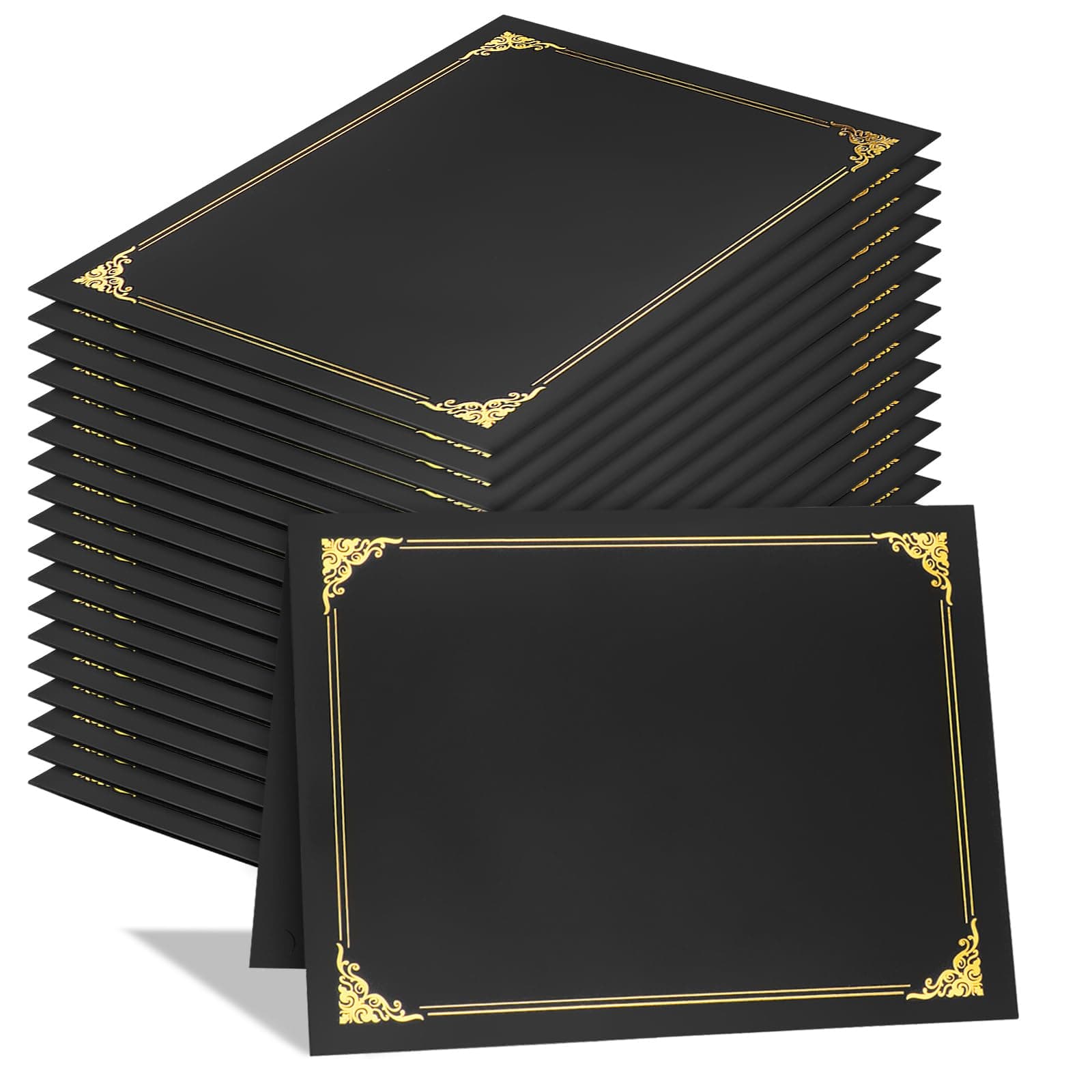 25 Packs Certificate Holders, Black Certificate Covers, Diploma Holders, Certificate Folders with Gold Foil Border for Letter Size 8.5" x 11" Certificates, Diploma, Documents, Award Cover
