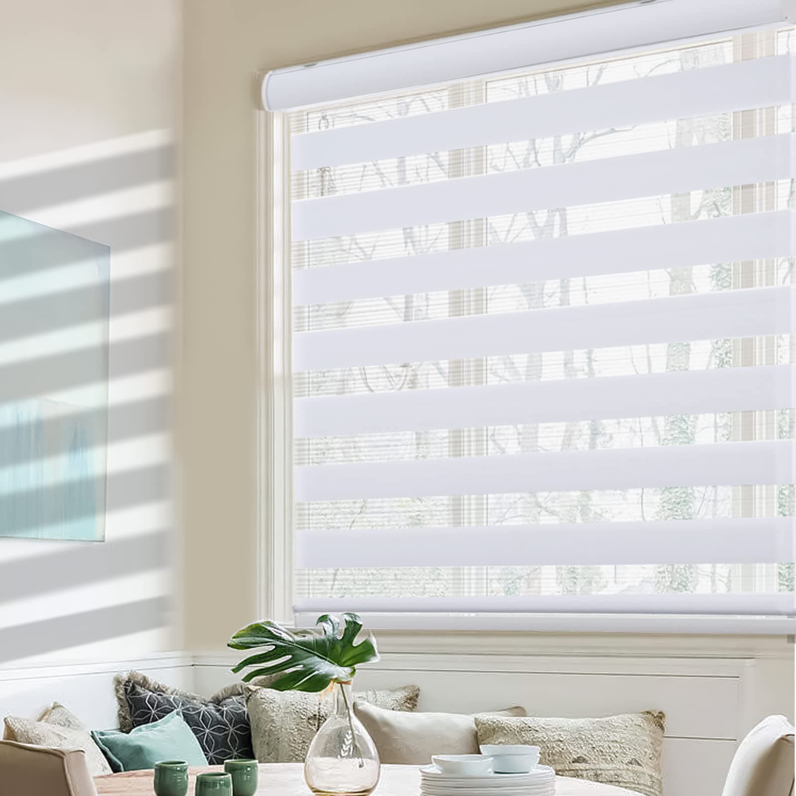 MYshade Roller Shades Zebra Blinds for Windows Cordless Day and Night Light Filtering Blinds Dual Layer Roller Blinds 30" x 72" White