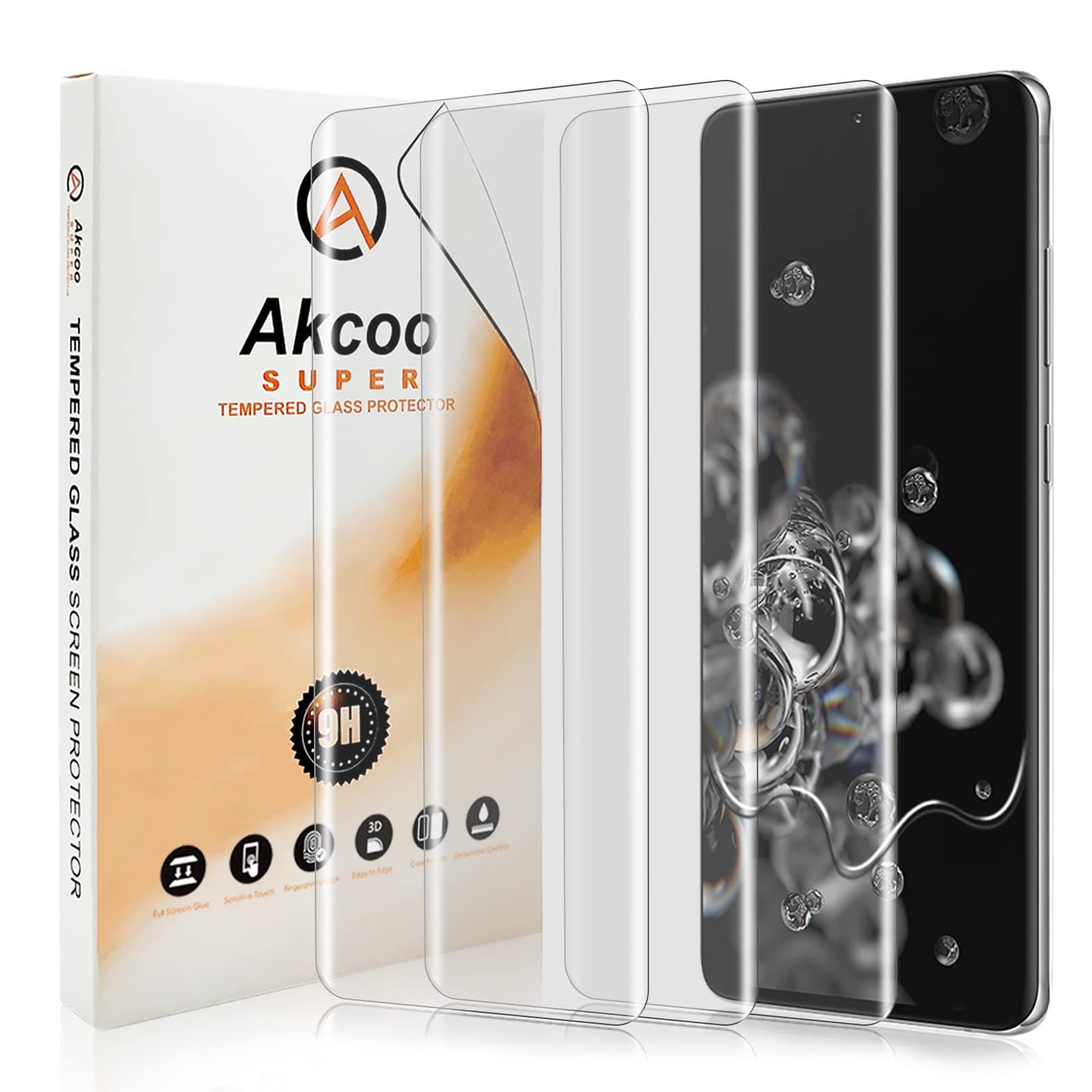 Akcoo[3 Pack] Galaxy S20 Ultra Screen Protector, [Full Adhesive] 3D Curved Tempered Glass [Ultrasonic Fingerprint Compatible][Sensitive Touch][Case Friendly] for Samsung Galaxy S20 Ultra 5G 6.9 Inch