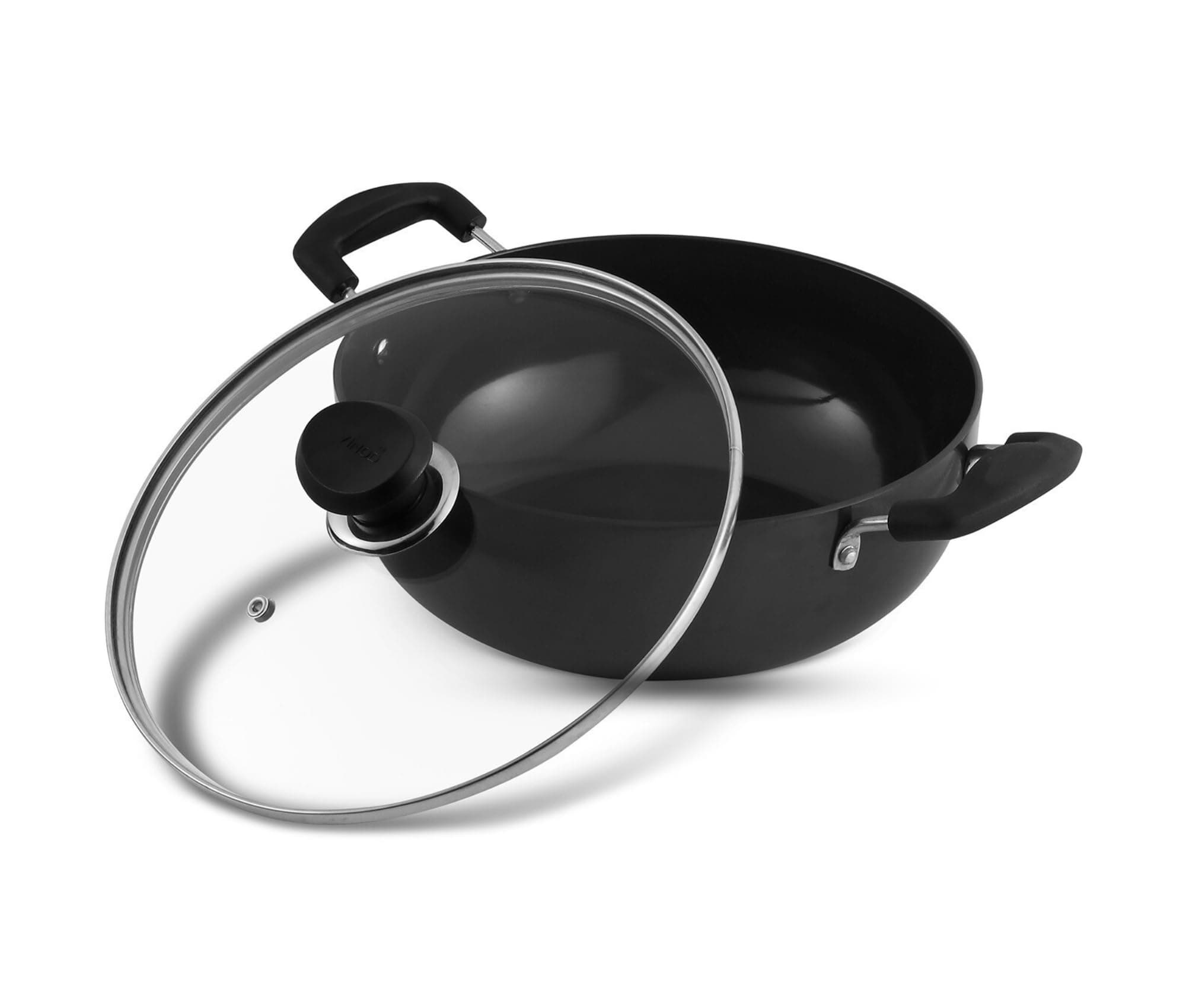 Black Pearl Hard Anodized Deep Kadai with Lid 5.5 Liters