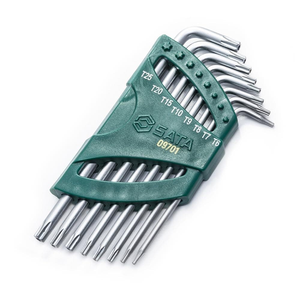 SATA 8-Piece Tamperproof Long Arm Torx Key Set with Precision-Formed Chamfered Tips, held in an Impact-Resistant Carrying Caddy - ST09701