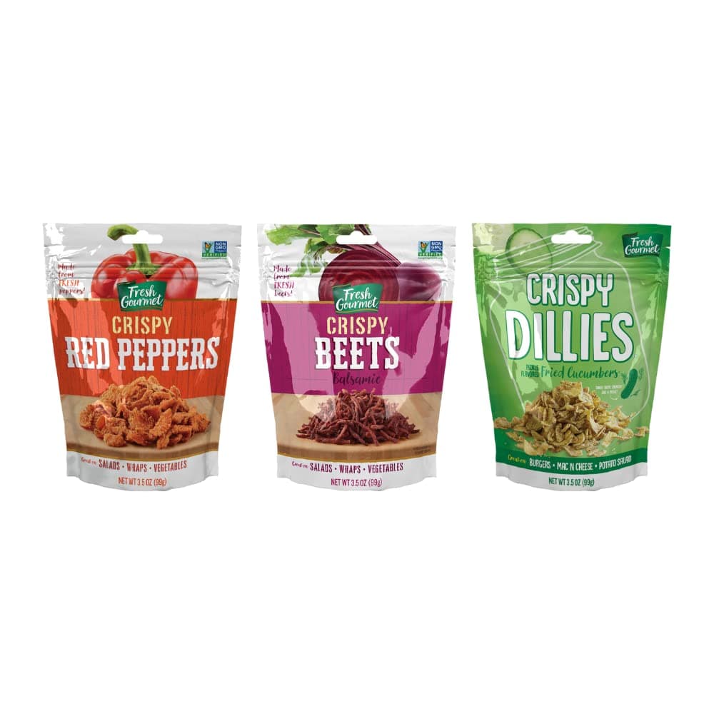 Perfect for Salads, Snacks, and Toppings – Crispy Balsamic Beets, Crispy Red Peppers & Pickle-Flavored Crispy Dillies – 3.5 oz Each (3-Pack) Variety Pack