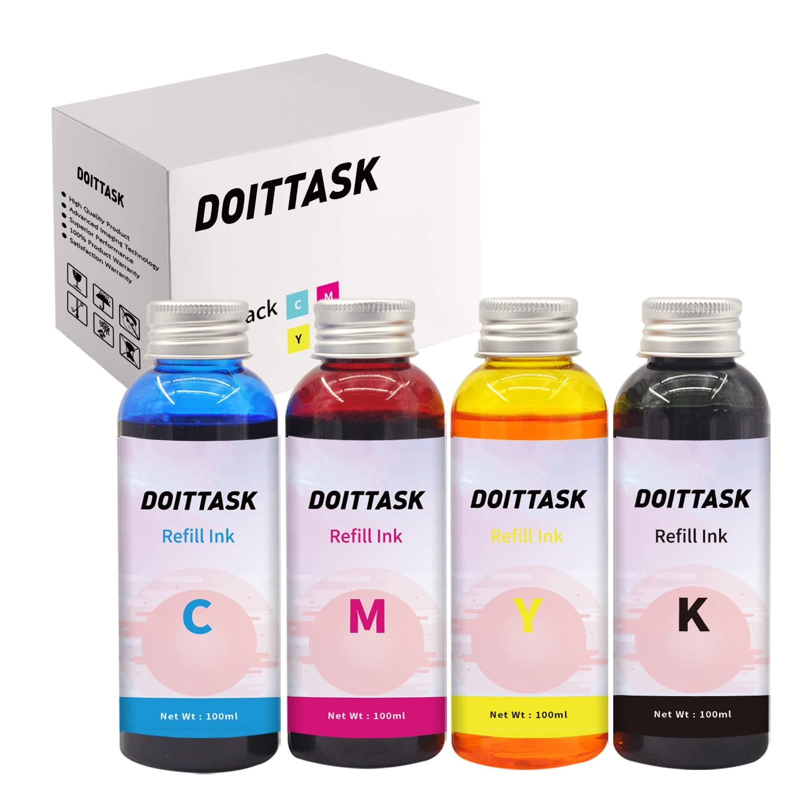 Refill Ink Compatible with Epson Printer, for Epson C88 C88+ WF7710 ET2720 ET15000 WF3640 WF7110 WF7210 WF3610 Refillable Ink 4 Colors Set (BK/C/M/Y)