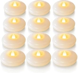 Homemory 12 Pack 3” Flameless Led Floating Candles, 200 Hour White Battery Operate Waterproof Tealights for Cylinder Vases, Centerpieces at Wedding Decor, Party, Pool